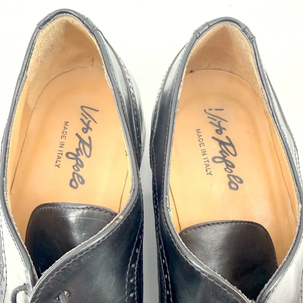 Vito Rufolo Cap Toe Oxford Mens 9 Black Leather Brogue Pebbled Made in Italy